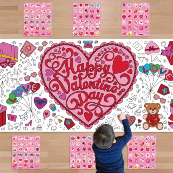 Other - NEW Valentines Stickers with Coloring Tablecloth -Valentines Day Gifts